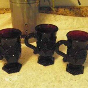 3 VINTAGE Avon 1876 Cape Cod Coffee 5" Footed Mug Ruby Red Glass Collection Mint